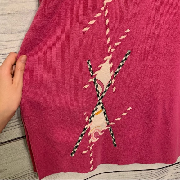 Vintage Pink Geometric Appliqué Ribbed Long Sleeve Sweater - Picture 3 of 5